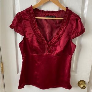 The Limited Vintage Red Fitted Ruffled Blouse